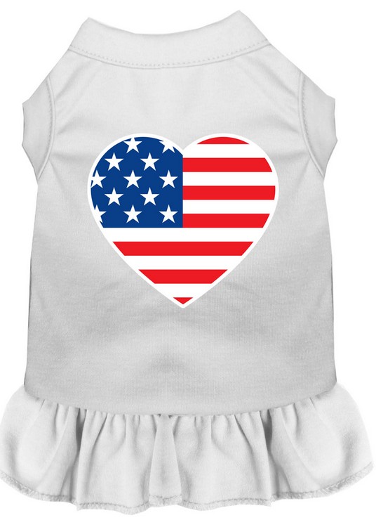 American Flag Heart Screen Print Dress White Lg